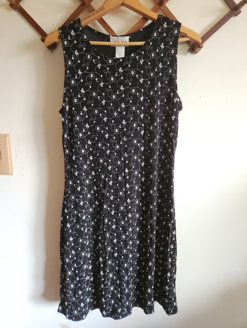 Vintage Y2k Es Se Black Floral Sleeveless Dress Semi Sheer Embroidered Medium